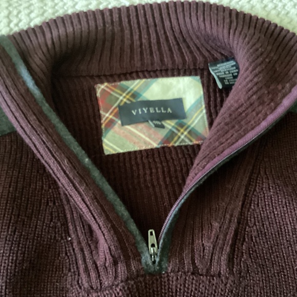 Men’s 2XL VIYELLA BURGUNGY 1/4 ZIP SWEATER WITH PATCHES ON SHOULDERS - Picture 1 of 8